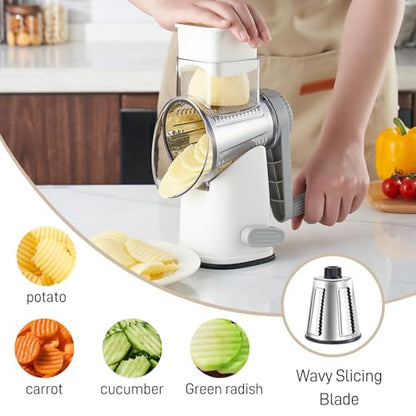 Weltonhm 4 in 1 Large Cheese Grater Hand Crank (White Grey 4 Graters) - color: White and Grey, size: 4 Graters