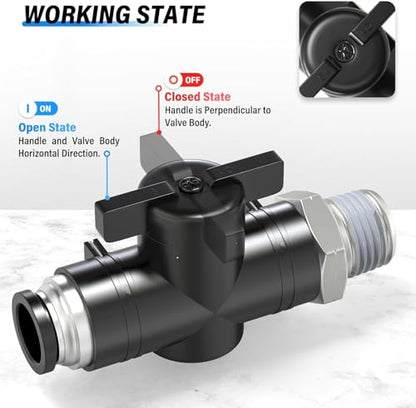 TAILONZ 3/8"ODx1/8"NPT Push-to-Connect Fitting Ball Control Valve 3Pcs - size: 3/8"OD x 1/8"NPT/3PCS