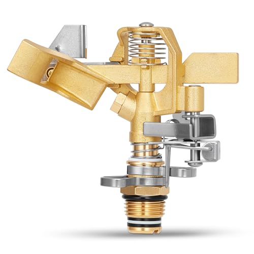 1/2 Inch Brass Sprinklers Head,Heavy Duty Water Sprinkler for Yard with 360 Degree Large Area Coverage Irrigation, Adjustable Impact Sprinklers Head Nozzle for Grass Patio Garden Irrigation - style: Sprinkler head