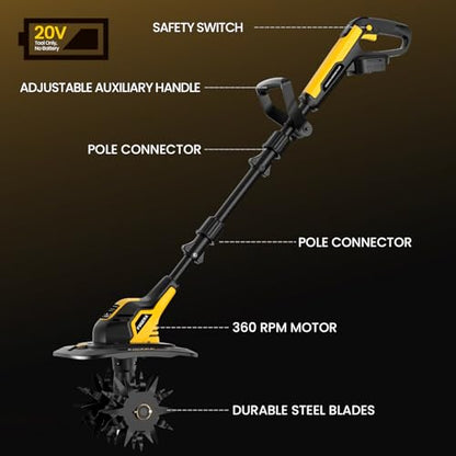 Cordless Tiller Cultivator for DEWALT 20V MAX Battery (Tool Only)