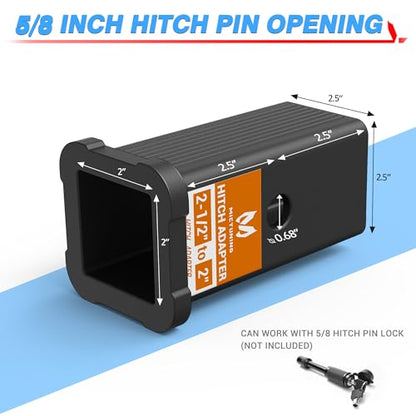MICTUNING 2-1/2 inch to 2 inch Trailer Hitch Receiver Adapter - size: 2-1/2" to 2"
