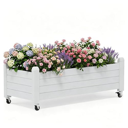 Raised Garden Bed with Wheels, Rolling Resin Planter Box, Ashen - color: Ashen, size: 13.3" H