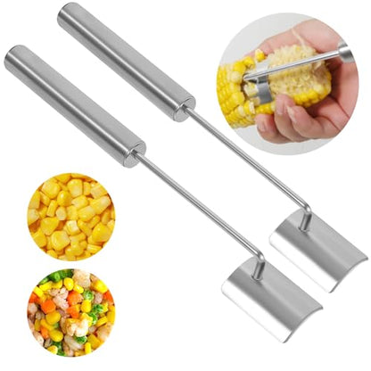 2025 NEW Long Handle Stainless Steel Corn Stripping Tool, Corn Cob Stripper,Corn Cutter, Corn Peeler,Easy Clean Corn Peeler Corn Cob Stripper Tool (2PC)