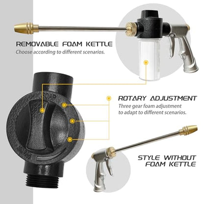 High Pressure Hose Nozzle with Soap Dispenser, Metal Foam Sprayer - color: Silver