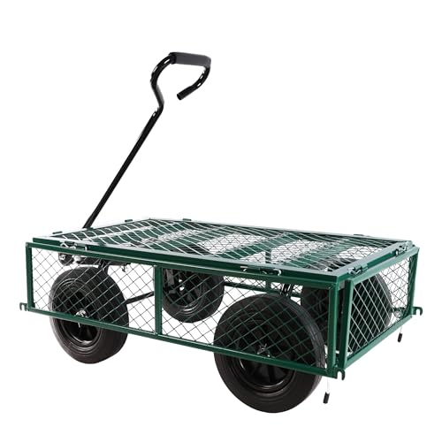 Wagon Removable Side, can be Used for Farm, Warehouse, etc. Garden car, Solid Wheels (Green Solid Wheels) - color: Green Solid Wheels
