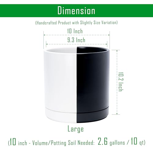 D'vine Dev 10 Inch Ceramic Planter Pot, Black White Split, 94-O-E-0 - color: Split Monochrome Black & White, size: Large