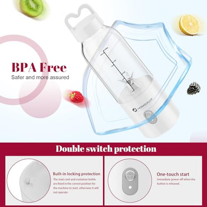 HOMEXUP Portable Personal Blender 17oz, 175W Smoothie Maker,White - color: White