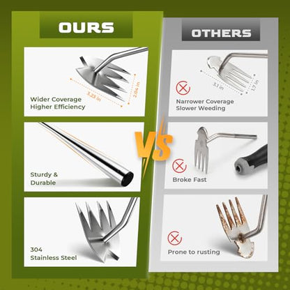 Weed Puller Tool, Heavy-Duty Stainless Steel Garden Hand Weeding Tool - size: 4-tooth