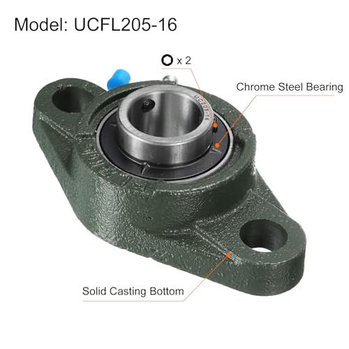 uxcell 2pcs UCFL205-16 Pillow Block Bearings 1 inch Bore Self Alignment, Solid Cast Iron Base Mounted Chrome Steel Bearings - size: UCFL205-16
