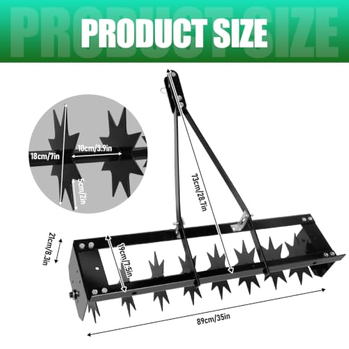 250 lbs Pull Lawn Aerator, 35" Behind Aerator with 8 Steel Spikes for Yard | Heavy Duty Durable Yard Aerator, Counterweight Tray & Universal Hitch, Tow Spike Aerator Tool for Lawn Garden Farm, Black