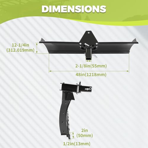 KUAFU 3-Point 48 Inch Scrape Blade Implement 2 Inch Reciever Compatible with ATV UTV Rear Grading Blade Attachment Angle Adjustment Adjusts 0 7.5 or 15 Degrees