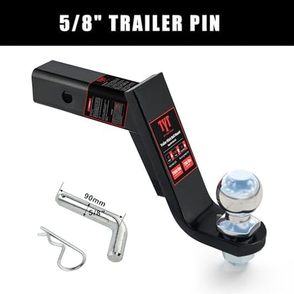 TYT 6-Inch Drop Trailer Hitch Ball Mount with 2" Ball for 2-Inch Receiver - size: 6"drop with Pin