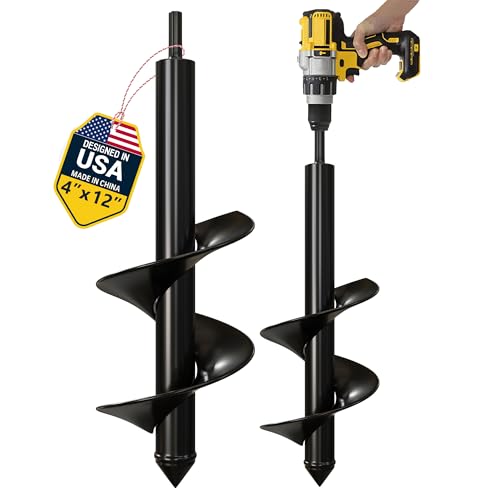 K-Brands Auger Drill Bit for Planting – 4 x 12 Inch – 3/8'' Hex Drive Drill | Garden Spiral Hole Drill Planter for Bulb Planting, Bedding Plants, Umbrella Holes - size: 4 x 12 Inch