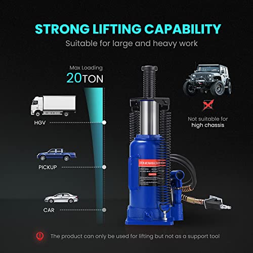 SPECSTAR Pneumatic Air Hydraulic Bottle Jack with Manual Hand Pump 20 Ton - color: Blue