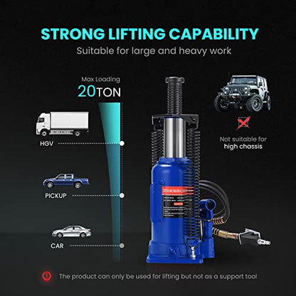 SPECSTAR Pneumatic Air Hydraulic Bottle Jack with Manual Hand Pump 20 Ton - color: Blue