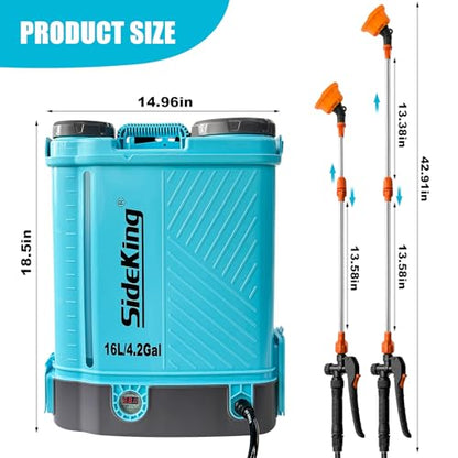 SideKing 4 Gallon Battery Powered Backpack Sprayer, 100 PSI Adjustable Electric Weed Sprayer for Lawn & Garden, Compatible with Makita 18V Battery, 5 Nozzles, Battery & Charger Included - size: 4.2 Gallon