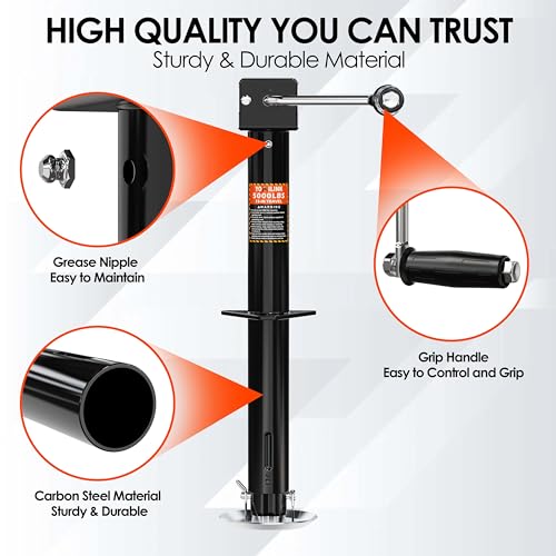 YOMILINK 5000 lbs A-Frame Trailer Jack, 15" Lift, Adjustable Drop Leg