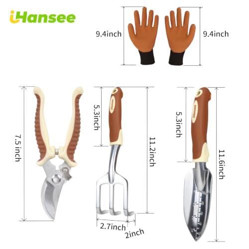 Brown Garden Tool Sets, Aluminum Gardening Hand Tool Kit 4-Piece - color: brown-4pcs