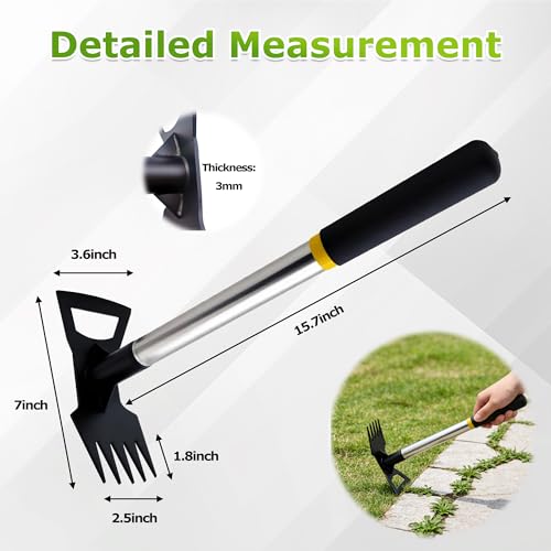 Weed Puller Tool, 2-in-1 Weeding Tool for Deep Root Removal, Garden Tools - size: 5-tooth short handle