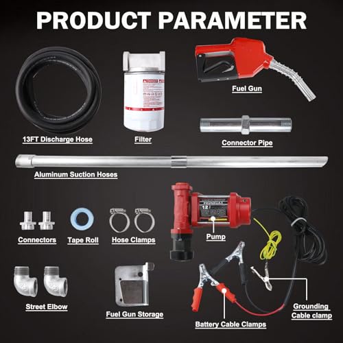 12V 12GPM Fuel Transfer Pump with Particulate Filter for Gasoline Diesel