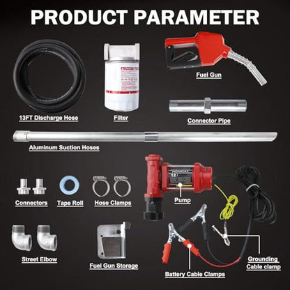 12V 12GPM Fuel Transfer Pump with Particulate Filter for Gasoline Diesel