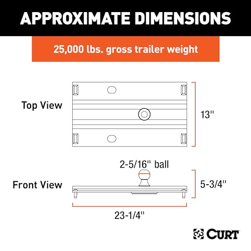 CURT 16055 5th Wheel Rail Gooseneck Hitch, 25,000 lb, 3" Offset