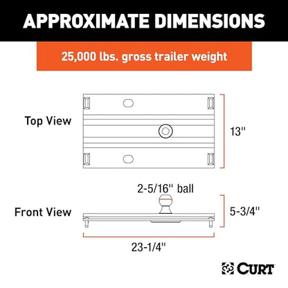 CURT 16055 5th Wheel Rail Gooseneck Hitch, 25,000 lb, 3" Offset