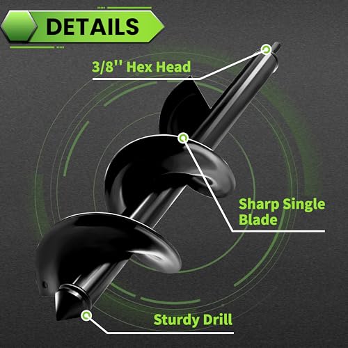 4"X16" Heavy-Duty Auger Drill Bit for Planting - Garden Spiral Drill Bit - Bulb Planter Tool & Post Hole Digger - 3/8" Hex Drive - size: 4"x16"