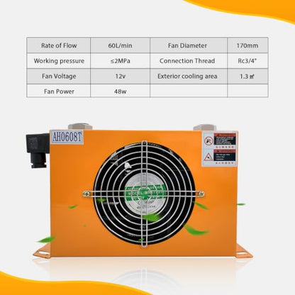 Hydraulic Air Cooler AH0608T-CA DC 12V 48W 60L/min For 1-2 Ton Excavator