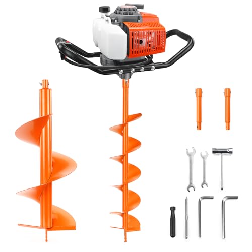 NEO-TEC 72CC Post Hole Digger Gas Powered, 2-Stroke Earth Auger with 8" & 12" Auger Bits + 2 Extension Bars (16"), Heavy Duty Fence Post Hole Digger for Clay, Frost & Soil - size: 72CC+8"+12"+2 Extension