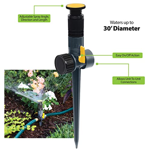 Melnor 65185AMZ Multi-Adjustable Spike Sprinkler Set, 3 Pack, Waters Up to 30 Ft. Diameter Each, Adjustable Angle Direction and Distance, Flow-Through Base, Quick Connect Bundle