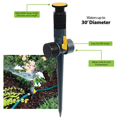 Melnor 65185AMZ Multi-Adjustable Spike Sprinkler Set, 3 Pack, Waters Up to 30 Ft. Diameter Each, Adjustable Angle Direction and Distance, Flow-Through Base, Quick Connect Bundle