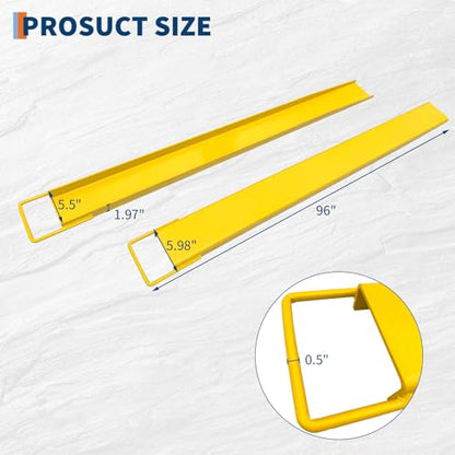 Heavy Duty Carbon Steel Pallet Fork Extensions – 5000 lbs Capacity, 1 Pair – Forklift & Skid Steer Attachment – Robust Material Handling – 96inch