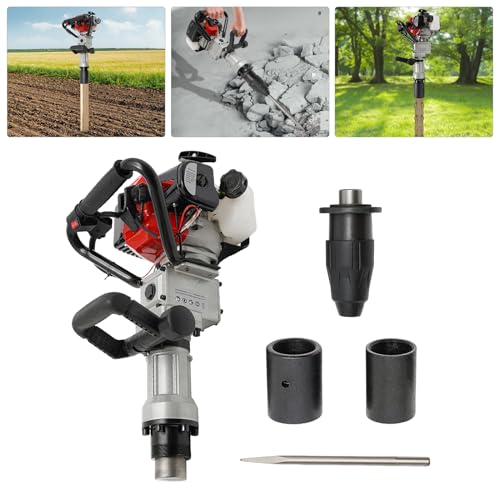 2-Stroke Gas Powered Pile Driver, 32.7CC 1000W Portable Petrol Piledriver Garden Fencing Tool Farm Piling Driver Air Cooling Single-Cylinder 0.9L Fuel Tank for Farmland Guardrails, Vegetable Planting - size: 32.7CC 1000W