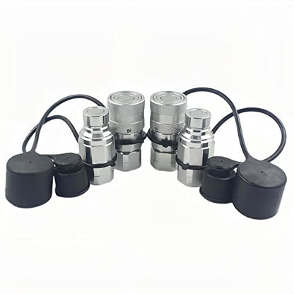 2-Sets 1/2" Skid Steer Bobcat Flat Face Hydraulic Quick Disconnect Coupling NPT1/2 Set Quick Connect Couplers with Black Dust Caps - size: 2-Sets 1/2" NPT