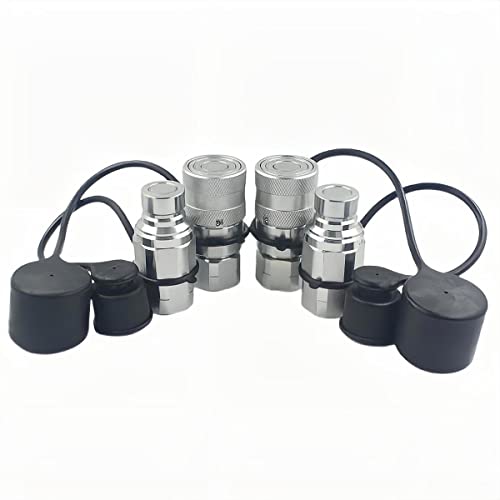 2-Sets 3/4" SAE-12 UNF1-1/16 Skid Steer Flat Face Hydraulic Quick Connect Coupling/Coupler, 1/2 Body W/Dust Cap - size: 2-Sets 3/4" SAE
