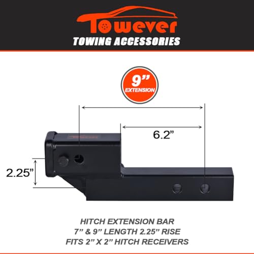 84121 Towever Hitch Receiver Adapter with 2" Drop/Rise, 9" Hitch Extender, Solid Tube Hitch Riser (GTW/TW 5000/500 LBS) - size: 2" Drop/Rise