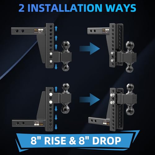 Adjustable Trailer Hitch -Drop Hitch Fit 2" Receiver - 8" Drop/Rise - size: 8 Inch Drop Hitch
