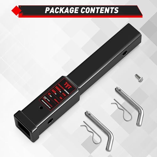 TYT 12-Inch Hitch Extender for 2" Receiver, Trailer Hitch Extension - size: 12'' Extender with 2 pin