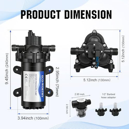 ECO-WORTHY 33-Series Industrial Water Pressure Pump 110V AC 4.0GPM 50PSI RV Fresh Water Diaphragm Pump include Garden Hose Adapters for Irrigation Marine Boat Sprinkler Faucet - color: Black 5