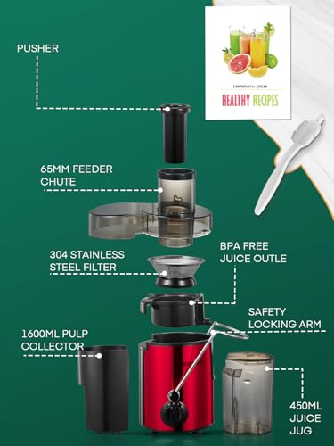 HOUSNAT Centrifugal Juicer for Whole Fruit and Vegetables, 3 Speed, 400W - color: Rot