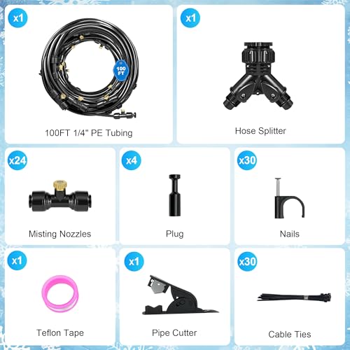 Thiswing 100 FT Dual-Line Misting Cooling System with 24 Brass Nozzles