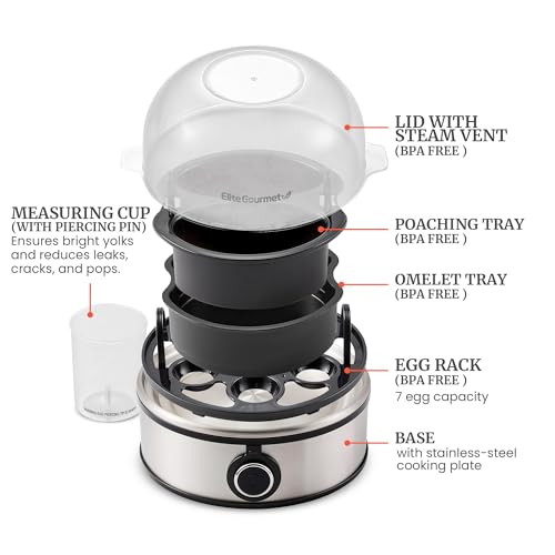 Elite Gourmet EGC855SS Easy Egg Cooker, 7-Egg, Steel - color: Stainless Steel