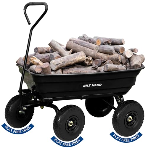 BILT HARD Poly Garden Dump Cart 600 lbs with No Flat Tires, Quick Release, 4 Cu Ft Dump Wagon Heavy Duty for Yard, Outdoor