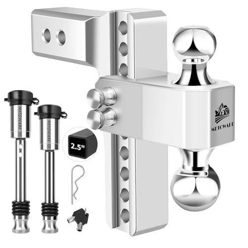 METOWARE 2.5'' Aluminum Adjustable Trailer Hitch, 8'' Drop/Rise,18K GTW - color: Sliver, size: 8'' Drop