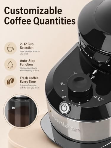 Coffee Grinder - Lonkion Electric Burr Coffee Grinder with 28 Grind Settings - Anti-Static Coffee Bean Grinder for Espresso, Drip, French Press - 2-12 Cup Adjustable - Stainless Steel - Gloss Black - color: Gloss Black