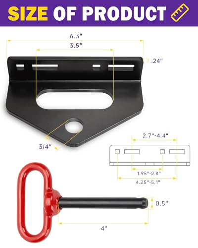 Zero Turn Mower Trailer Tow Hitch and Hitch Pin, 1/4"(6mm) Thick Heavy Duty Steel Universal Lawn Trailer Hitch Kit with Pin, Versatile Chain Slot Rugged Trailer Hitch Included Carriage Bolt Hardware - color: Black+Red
