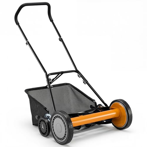 IRONMAX 18 Inch 5-Blade Push Reel Mower, Removable Grass Catcher, Orange - color: Orange, size: 18 Inch