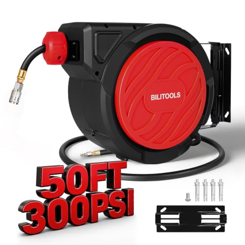 BILITOOLS Retractable Air Hose Reel 3/8" x 50FT Max 300PSI Auto Rewind - size: 3/8 IN x 50 FT