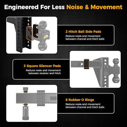 CAMMOO Adjustable Trailer Hitch for 2inch Receiver & 6 inch Rise/Drop Hitch - size: 2"x6"